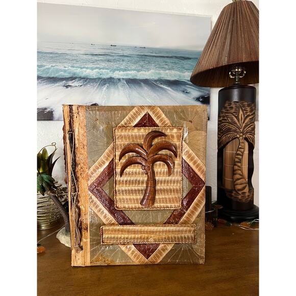 Handmade Palm Tree Photo Album Vintage Style Natural Materials 14x12 - Picture 14 of 15